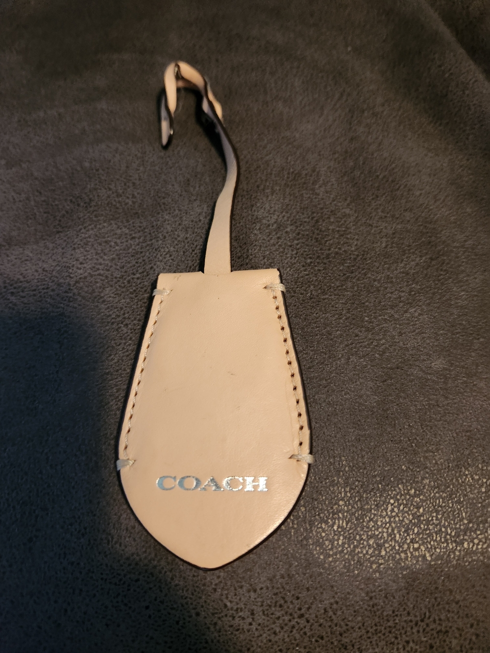 Coach Cream Leather Luggage Tag with Silver Logo